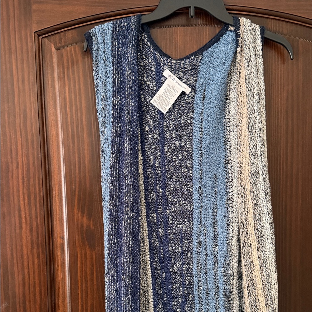 Blue and Beige Knit Sleeveless long vest